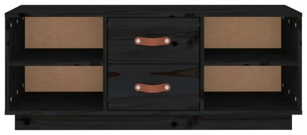 fekete tömör fenyőfa TV-szekrény 100x34x40 cm