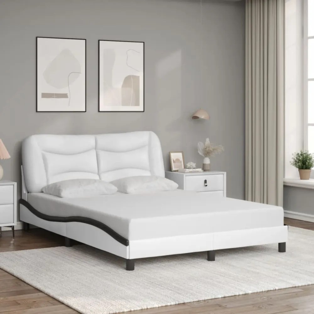 fehér és fekete műbőr ágykeret LED-világítással 120 x 200 cm