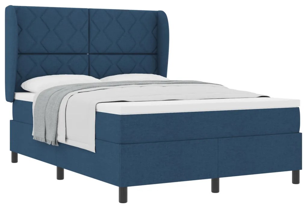 Kék Boxspring Ágy Matracokkal, 140x200 cm Szövet