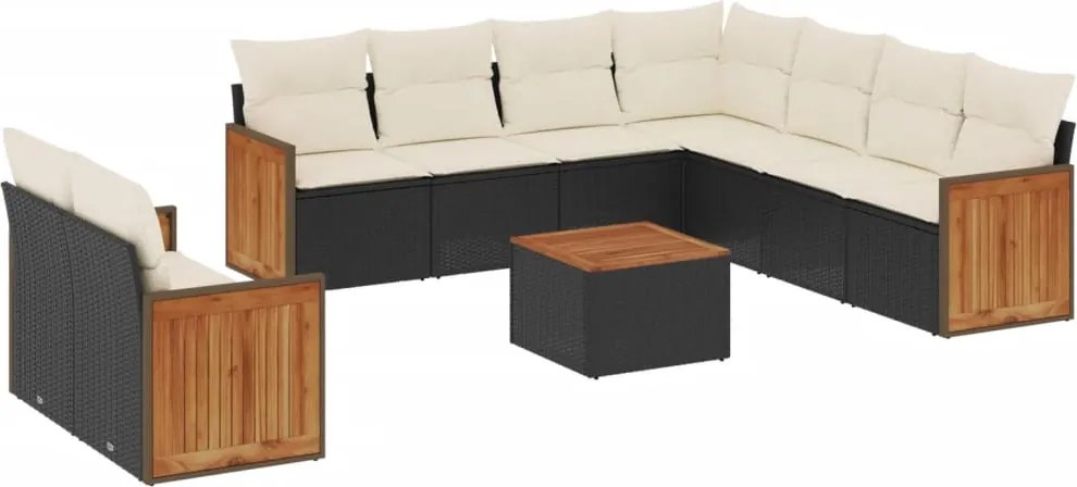 vidaXL 10 részes fekete polyrattan kerti ülőgarnitúra párnákkal