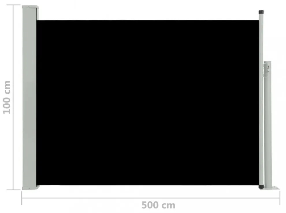 fekete behúzható oldalsó teraszi napellenző 100 x 500 cm