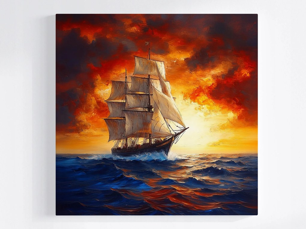 Vászonkép Canvas Tenger Óceán Hajó Vitorlás Naplemente 40x40