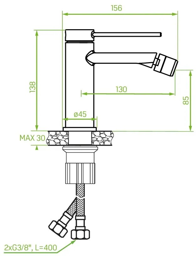 Laveo Pinar, bidé csaptelep h-138, matt fekete, LAV-BAW_732D