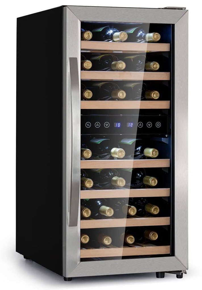 Klarstein Vinamour 33 Duo, borhűtő, 89 liter, 33 palack, 2 zóna, 5-18 °C, érintésvezérlés