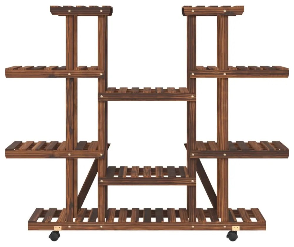 tömör fenyőfa virágtartó állvány kerekekkel 110 x 25 x 115 cm