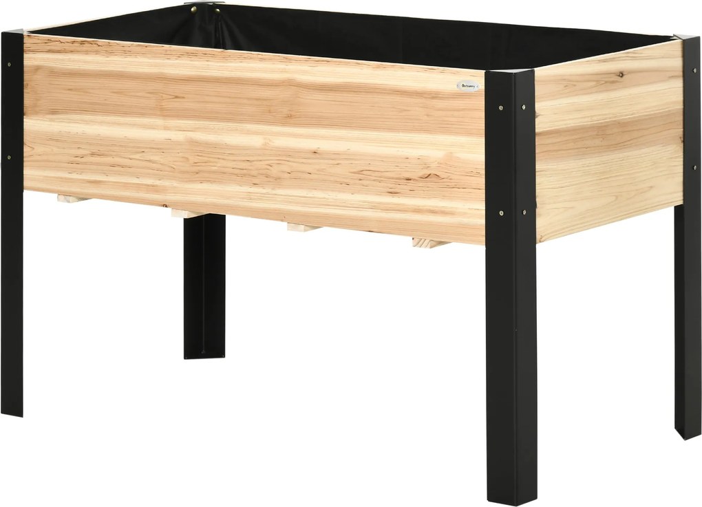 Outsunny Magaságyás Virágtartó Doboz Fűszerágy Non-Woven Szövetből Készült Tömör Fa Acél Természetes + Fekete 120 x 60 x 74 cm | Aosom