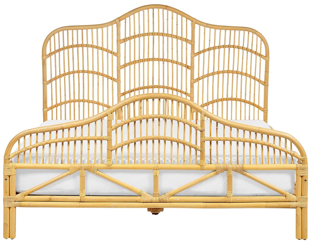 Világosbarna rattan franciaágy 160 x 200 cm DOMEYROT Beliani