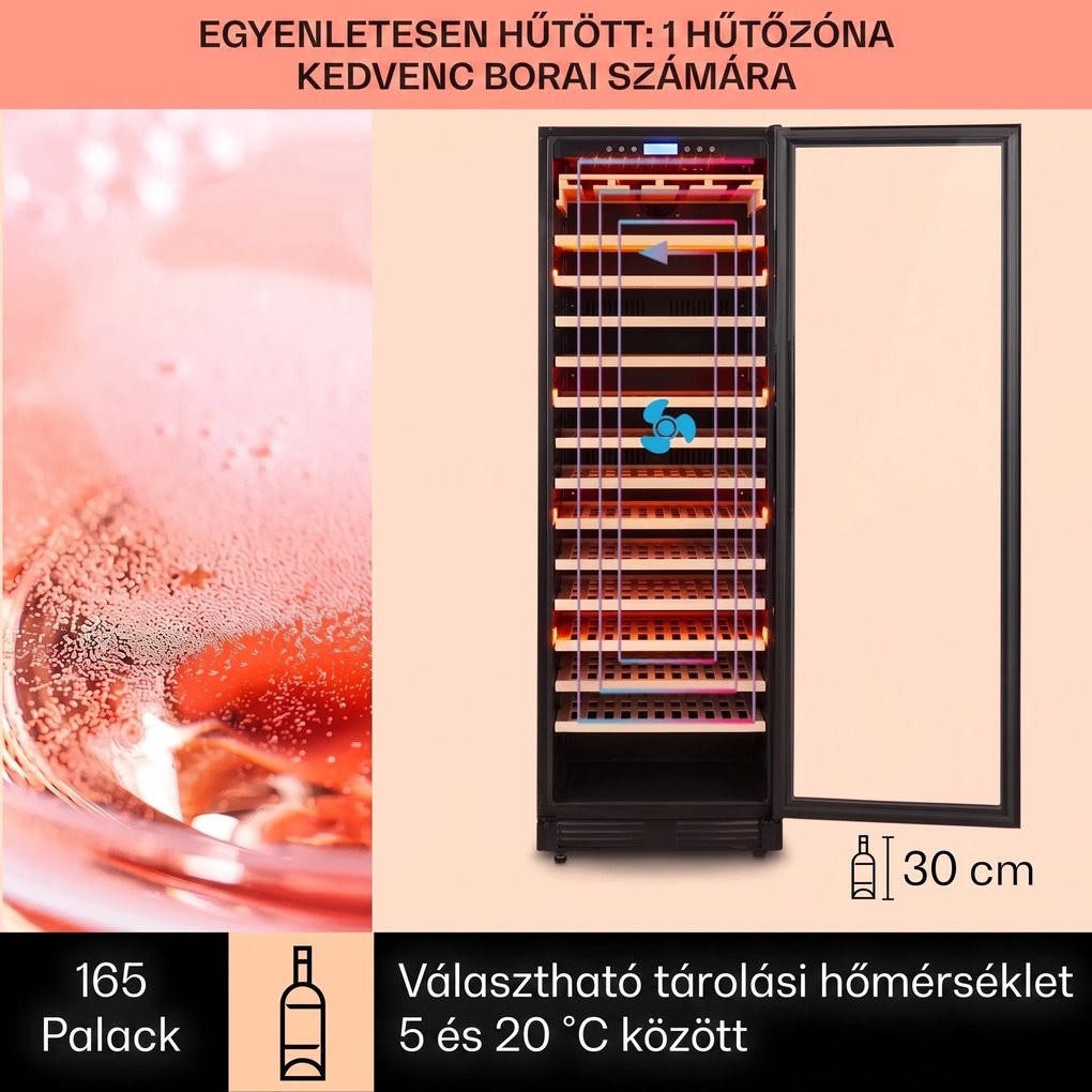 Klarstein Vinovilla Onyx Grande, nagy kapacitású borhűtő, 433 liter, 165 palack, fekete