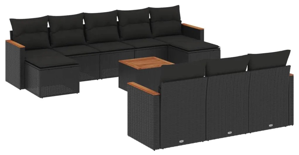 vidaXL 11 részes fekete polyrattan kerti ülőgarnitúra párnákkal