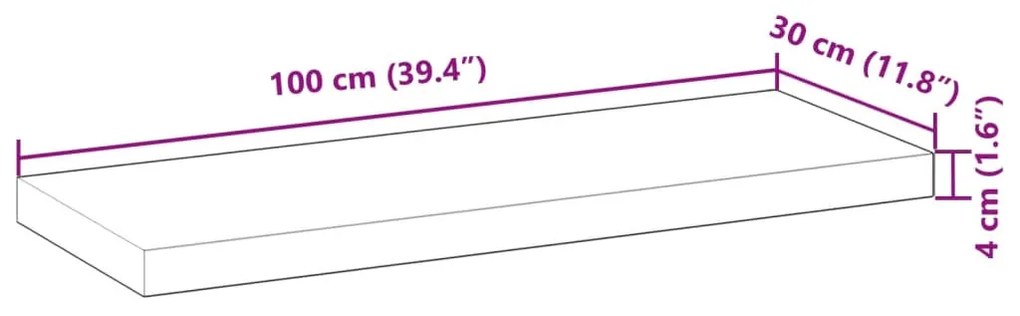 olajbevonatú tömör akácfa függőpolc 100 x 30 x 4 cm