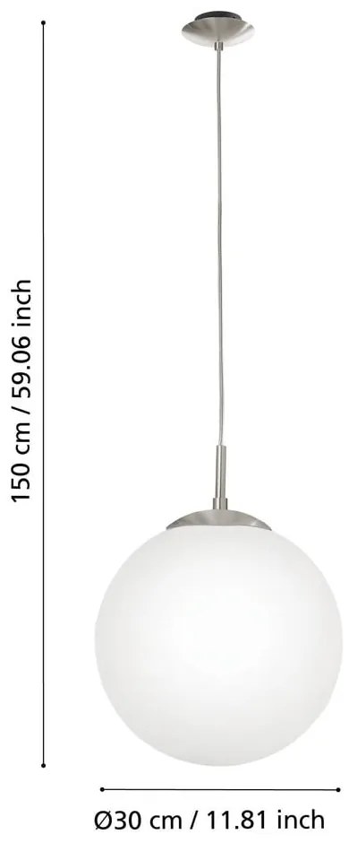 Fehér-ezüstszínű függőlámpa üveg búrával ø 30 cm RONDO – EGLO