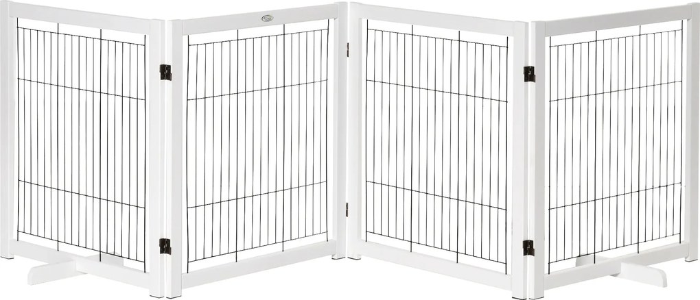 PawHut Szabadonálló Kiskutya Biztonsági Kapu Lábakkal 305 x 82 cm Fa Kiskutya Kapu Összecsukható Lépcső Kapu Kutyahatár Lépcsők, Ajtók, Előszobák Szám