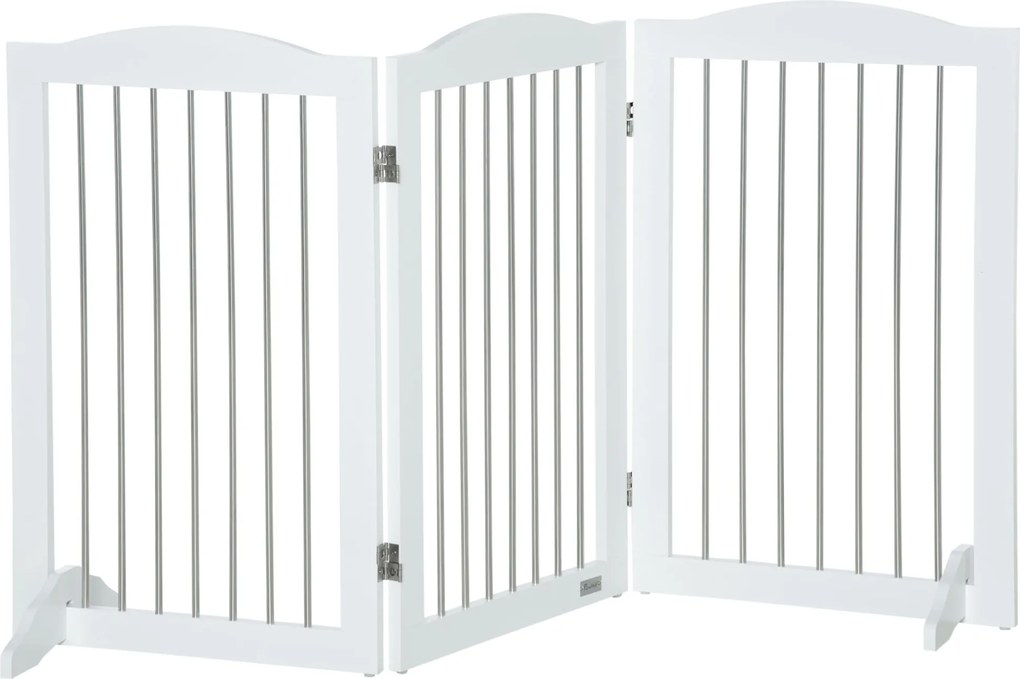 PawHut Kutyaakadály, Ajtóvédő, Összecsukható Kutyaajtó Állvánnyal, 3 Panel, Lépcsőakadály Lépcsőkhöz, Folyosóra, Fehér, 154 x 30 x 80 cm | Aosom