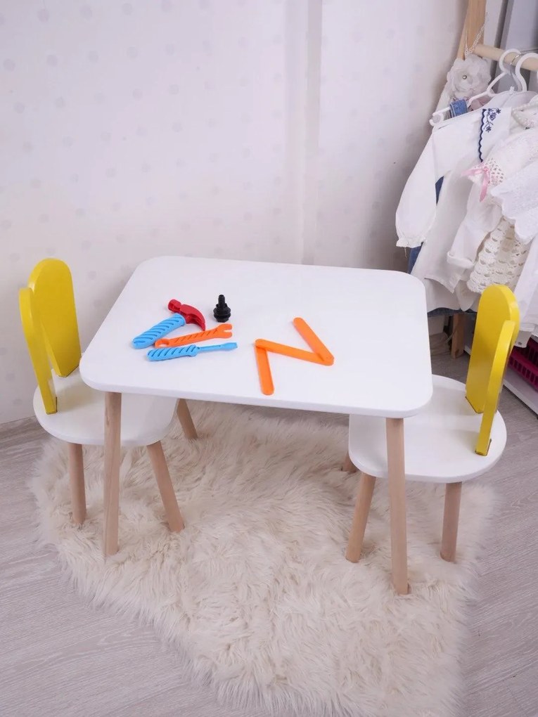 Gyerekasztal székekkel Bunny One Chair Set - Yellow, White