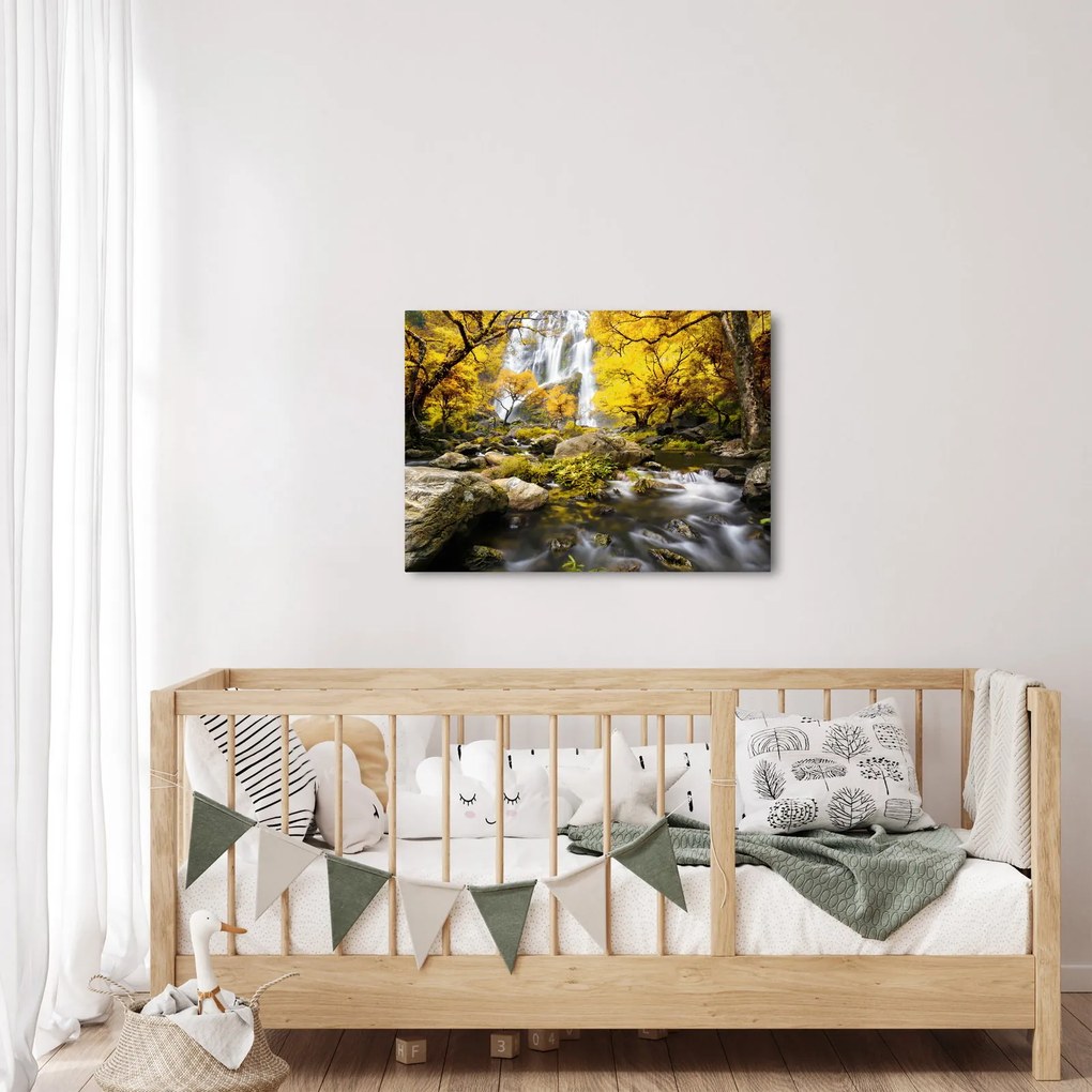 Kép - Vízesések őszi tájban, sárga (70x50 cm)