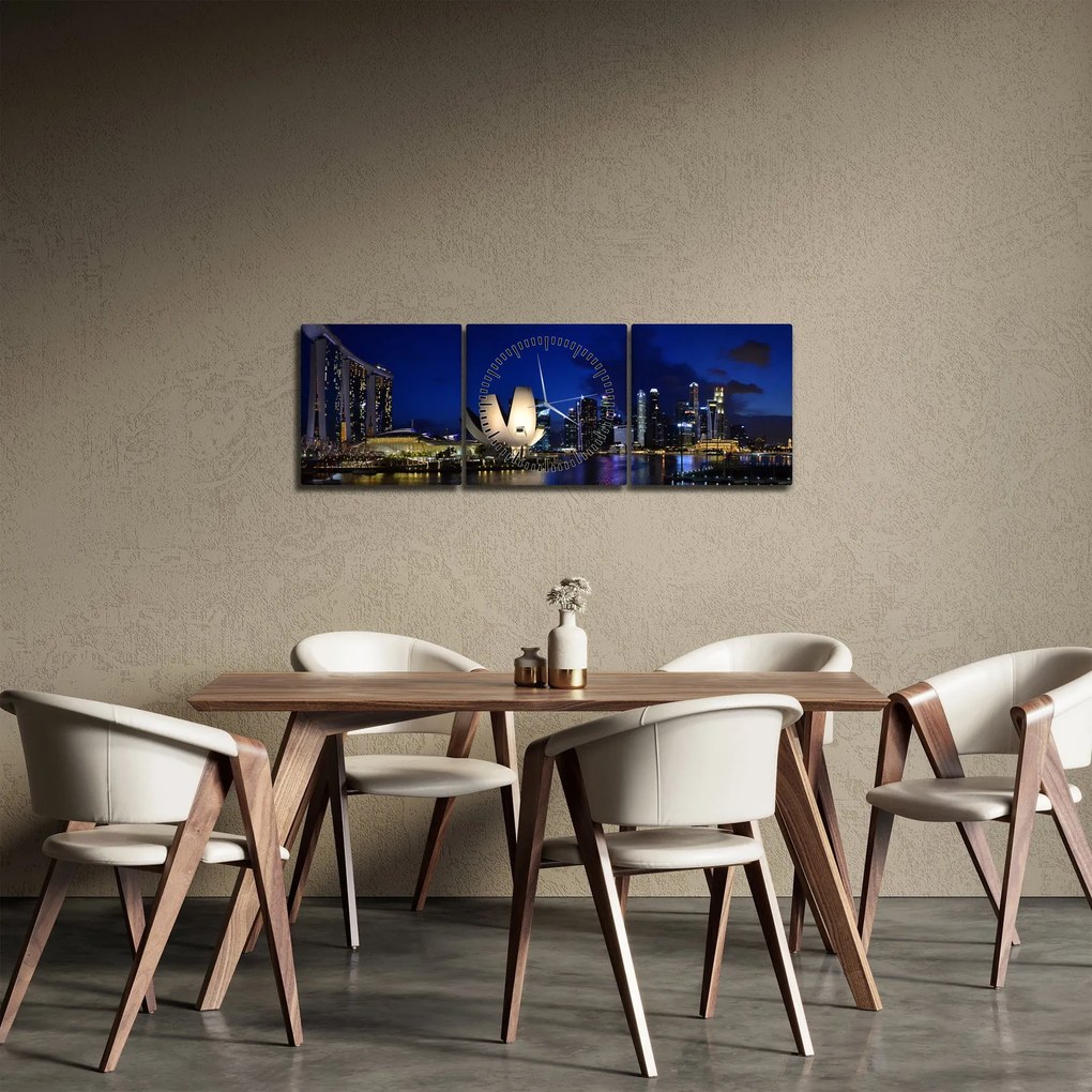Éjszakai Szingapúr képe (órával) (90x30 cm)