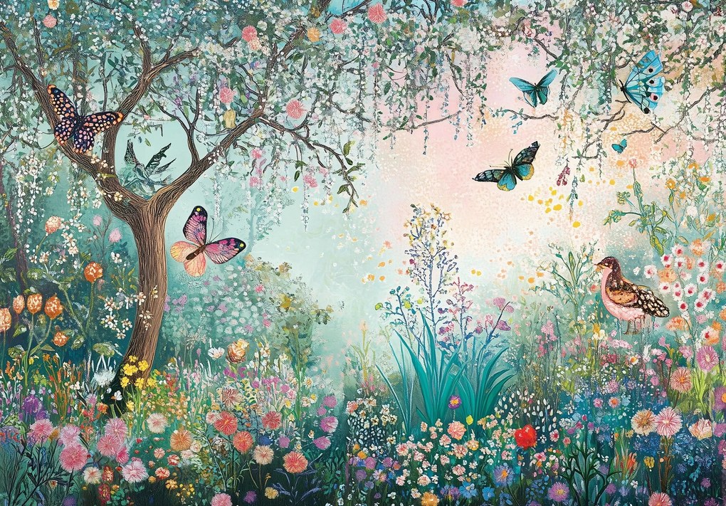 Fotótapéta levelek virágok pillangók madarak flizelin fotótapéta a falon