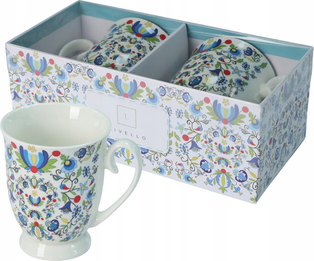 2 db-os porcelán bögre díszdoboz 350ml Livello kasub folklór