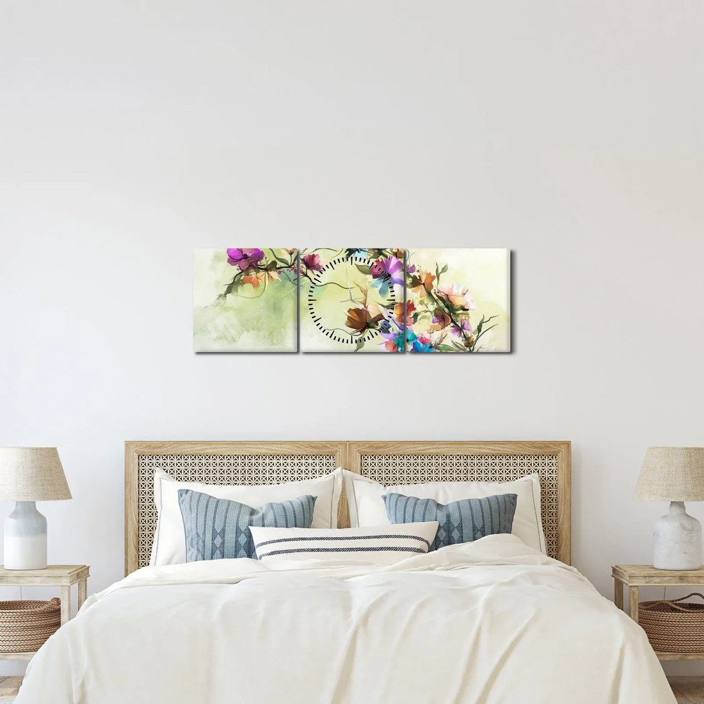 Kép - Virág festménye (órával) (90x30 cm)