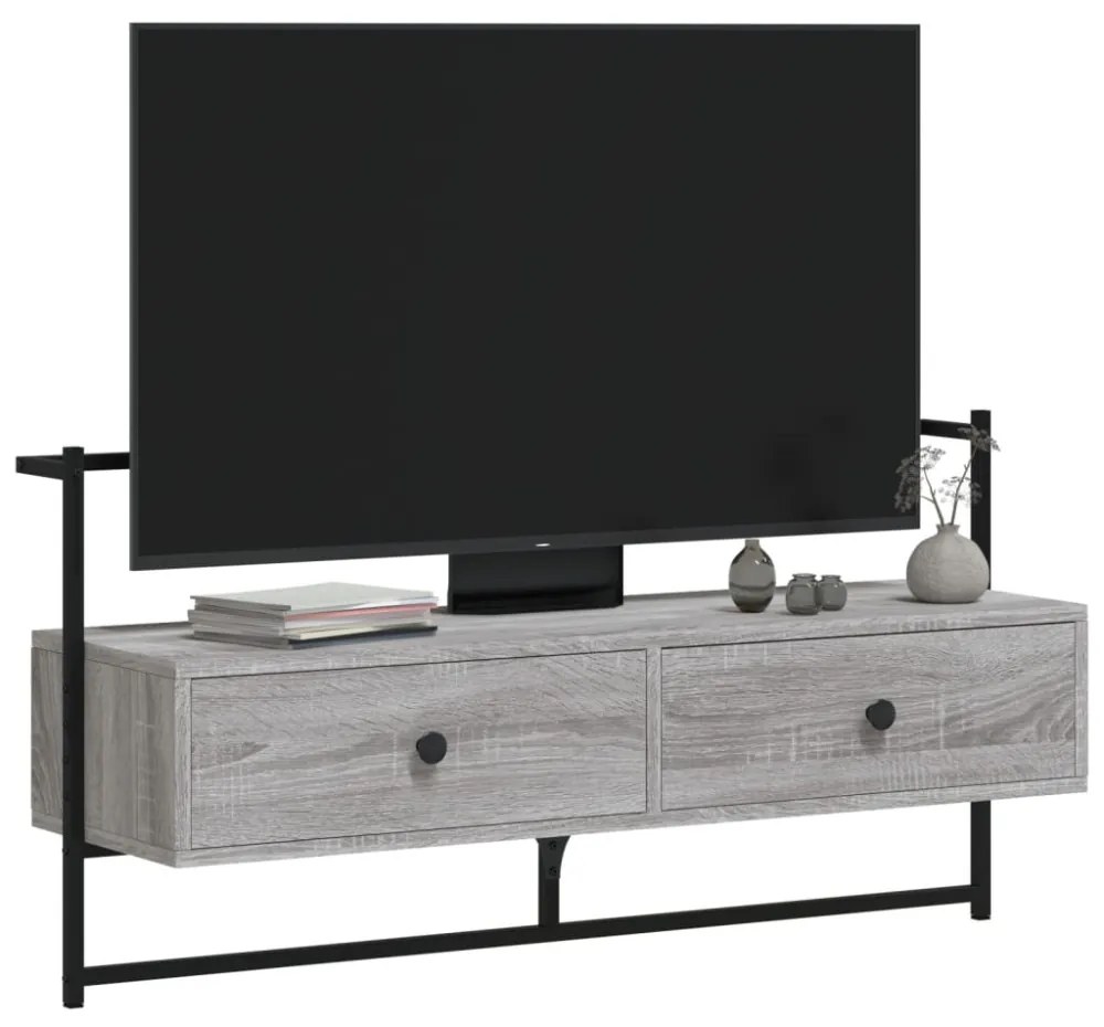 szürke sonoma színű szerelt fa fali TV szekrény 100,5x30x51 cm