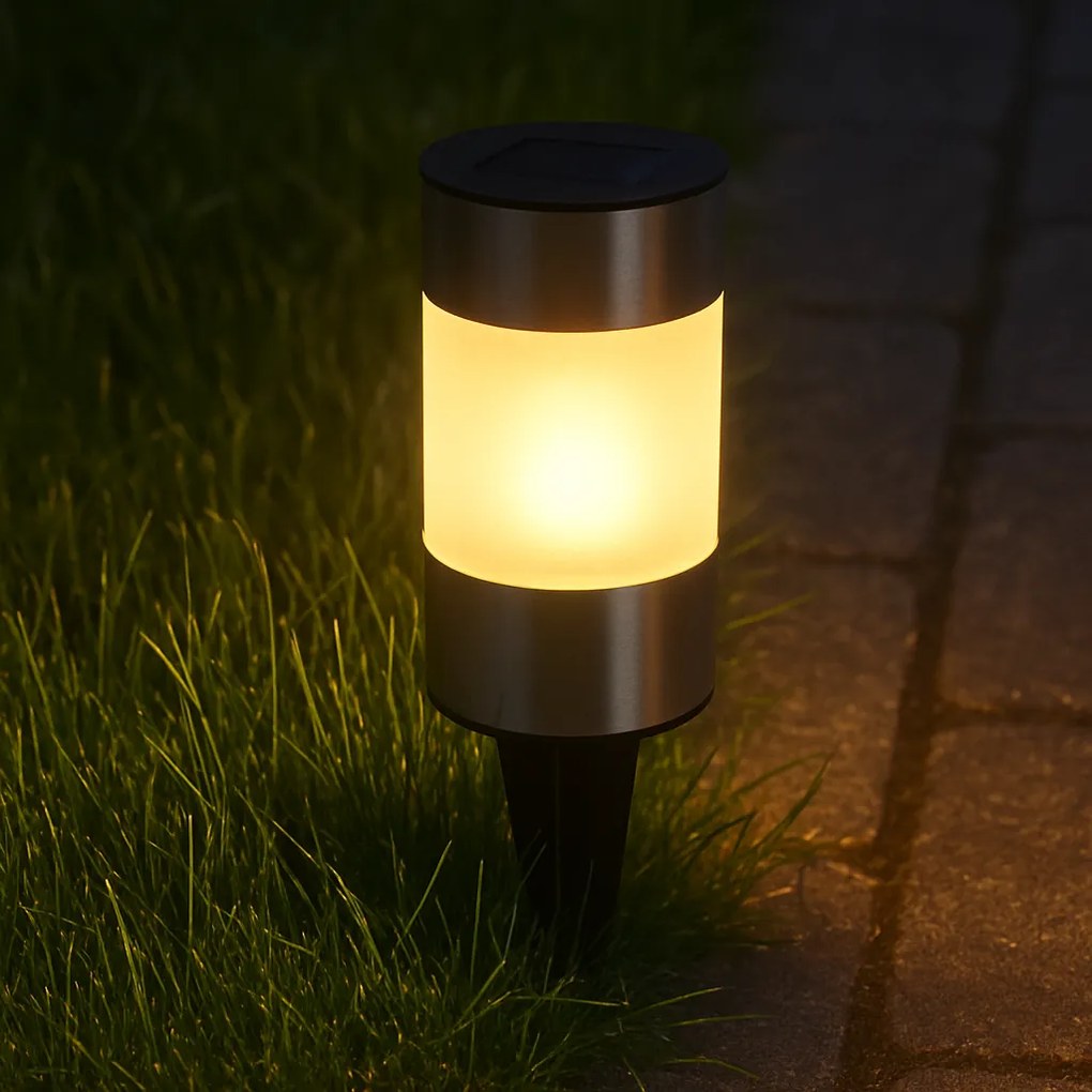 Hardyng napelemes LED lámpa, 6 cm átmérő, 24 cm magas, meleg fehér