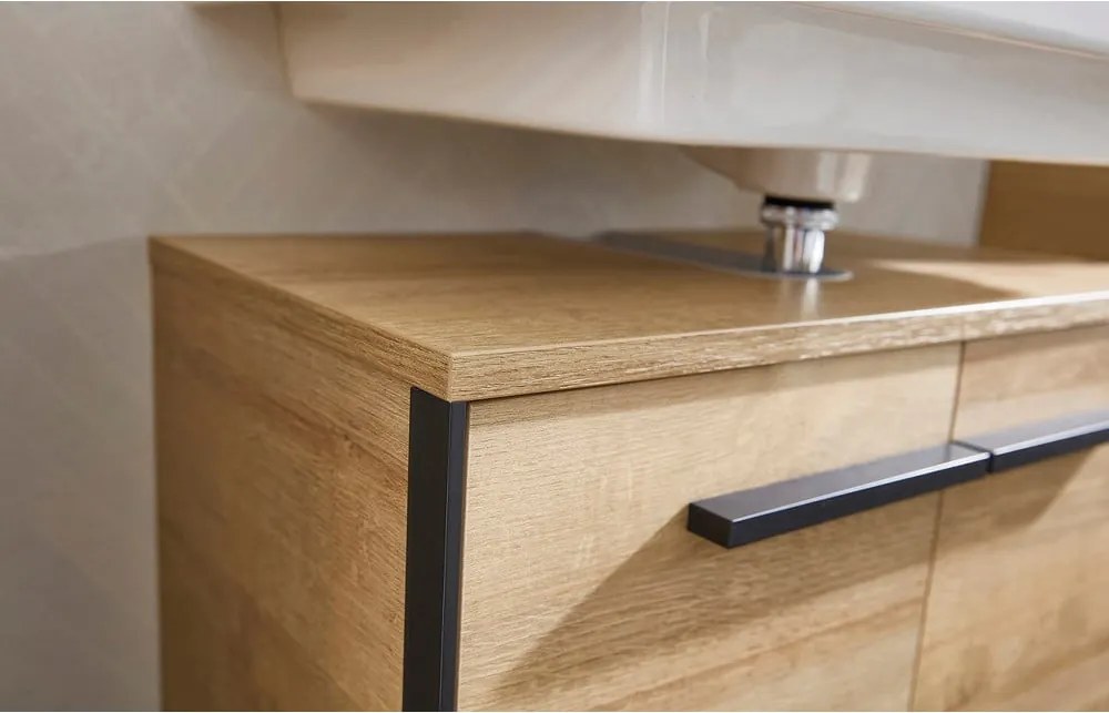 Natúr színű fali mosdó alatti szekrény tölgyfa dekorral 53x60 cm Quickset 395 – Pelipal