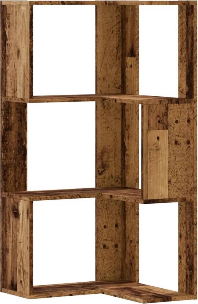 vidaXL 3 szintes antik fa szerelt fa sarok könyvespolc 50 x 50 x 102cm