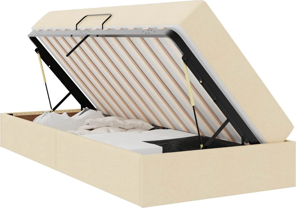 vidaXL Ágy tárolóval és matraccal Krém 90 x 190 cm Poliészter
