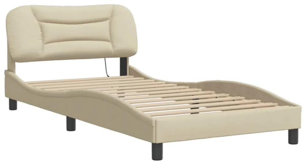 krémszínű szövet ágykeret LED-ekkel matrac nélkül Hvar 100x200 cm