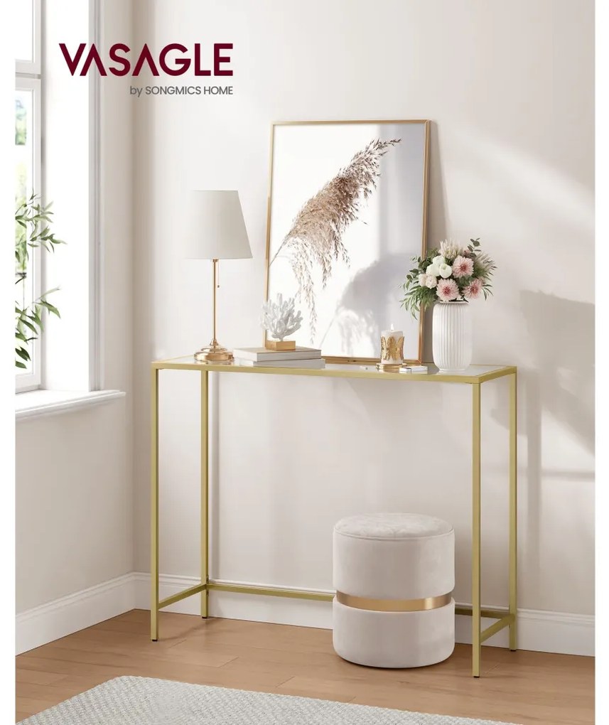 Konzolasztal edzett üveglappal, óarany 100x20x80cm