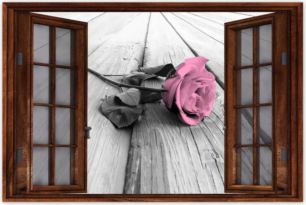 Poszterek 120x80 Rózsa világos deszkákon