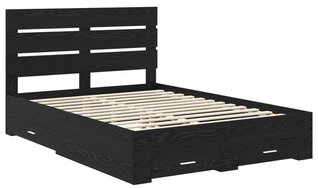 vidaXL Ágykeret fiókkal fejtámlával Fekete tölgy 140 x 190 cm Faanyag