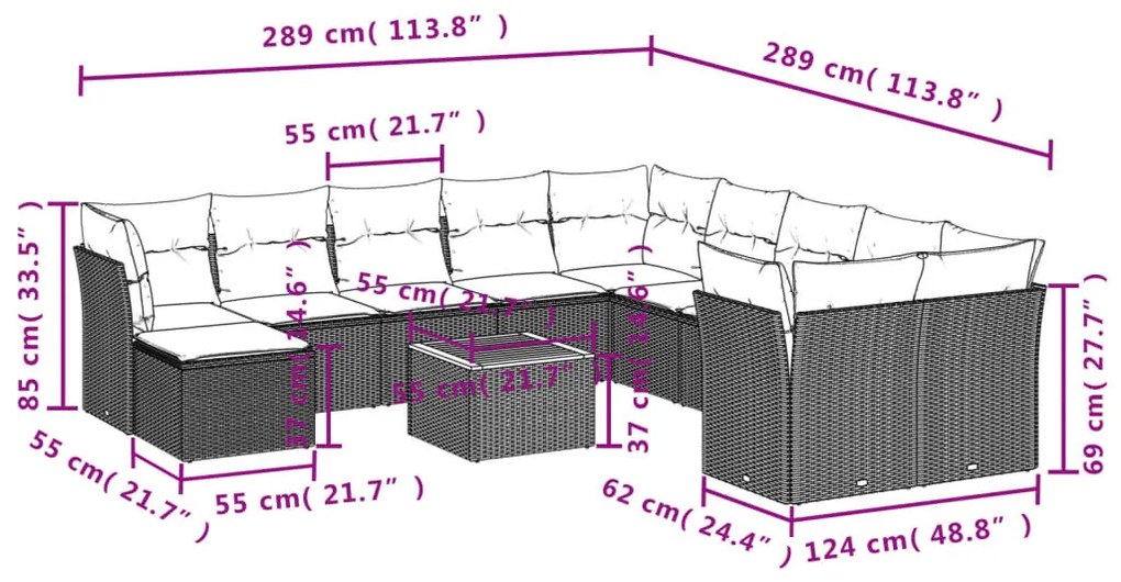 12 részes bézs polyrattan kerti ülőgarnitúra párnákkal