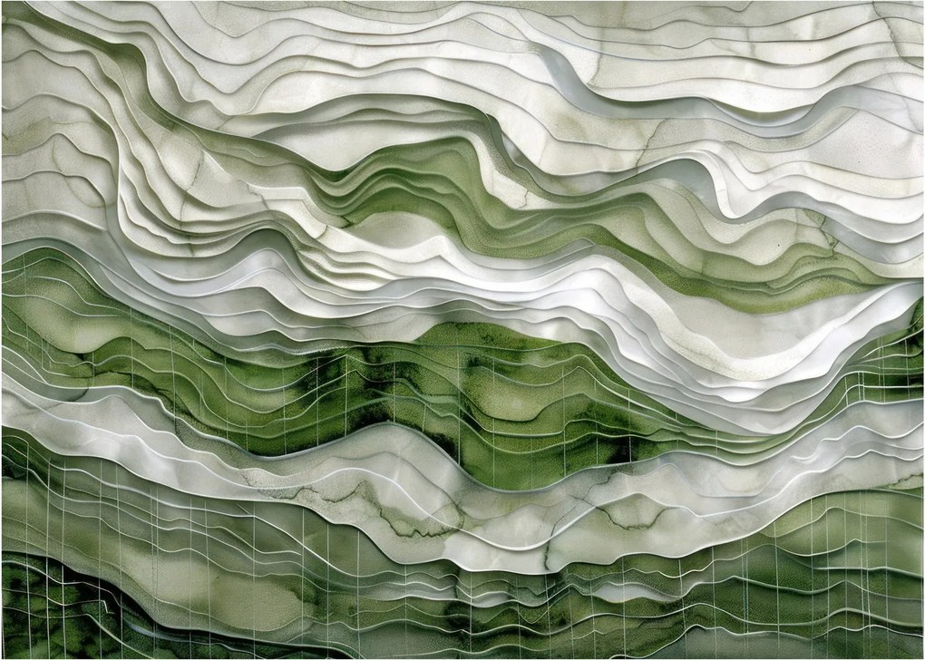 Üveg kép - Zöld és fehér fodrok (70x50 cm)