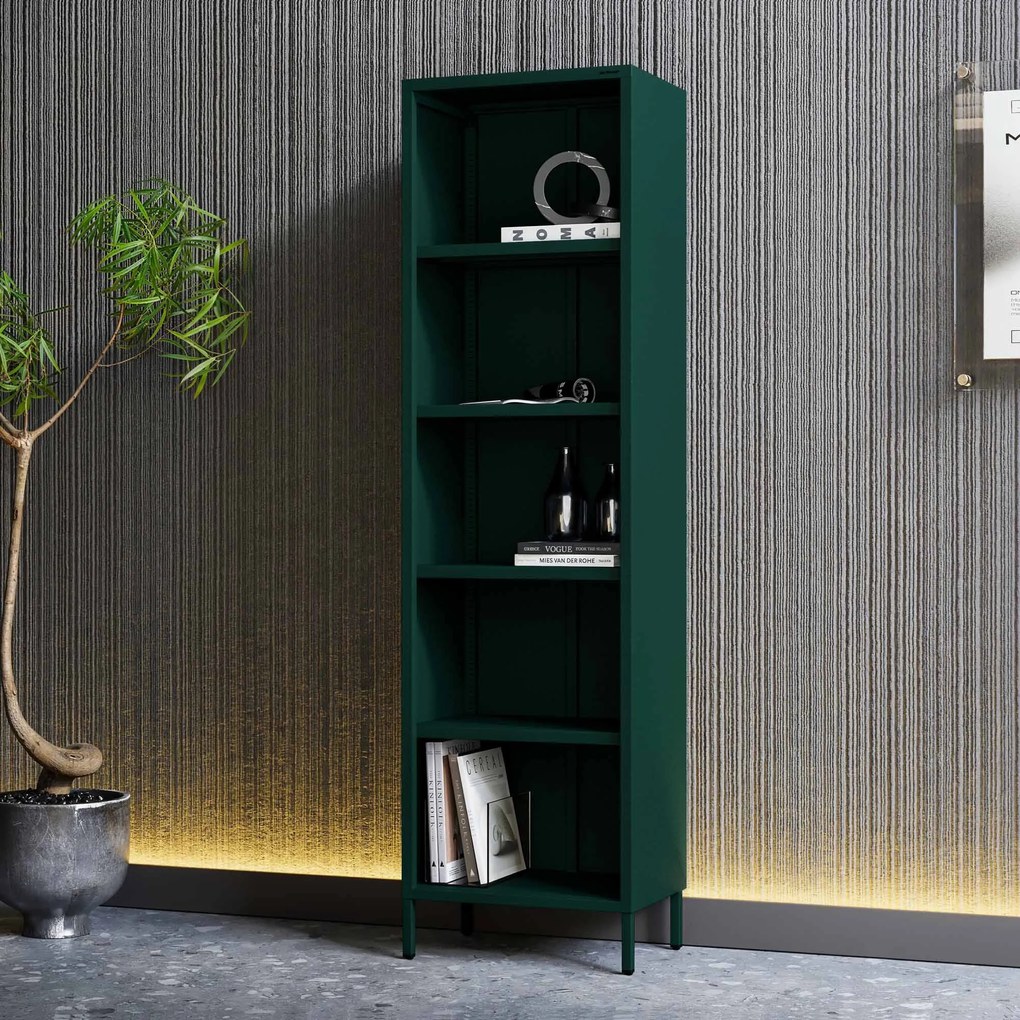 Könyvespolc MARIO, 500 x 1800 x 350 mm, Modern: palack zöld szín