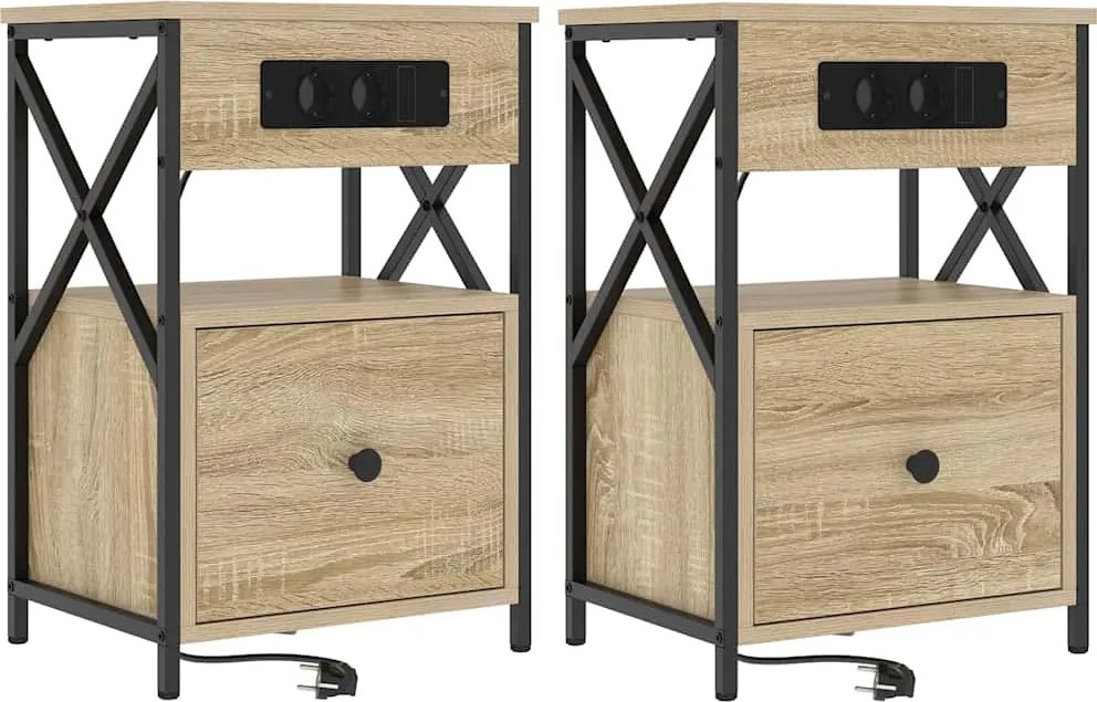 vidaXL Éjjeliszekrény 2 pcs Sonoma tölgy 40 x 31 x 60 cm Faanyag