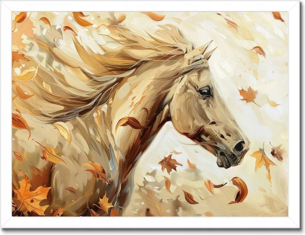 Poszter fehér keretben 40x30 Ló az őszi levelek között