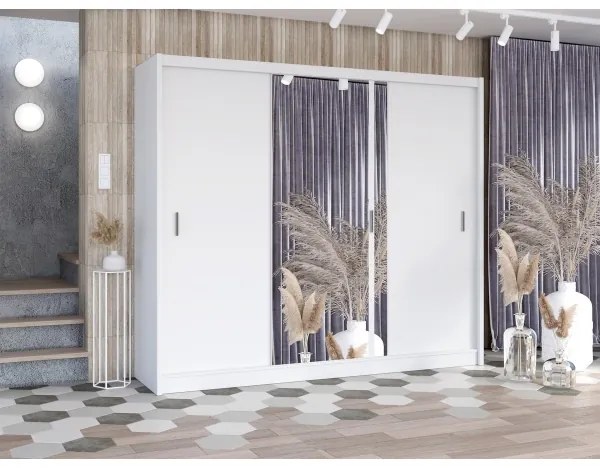 SABRINA gardróbszekrény tükörrel, 250x215 cm, fehér