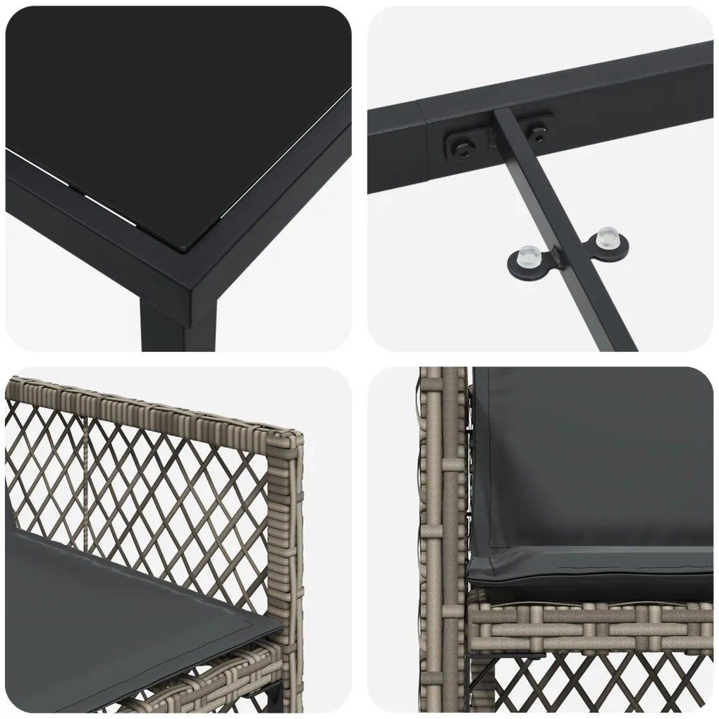 5 Részes Kerti Étkező Szett Párnákkal Szürke Polyrattan