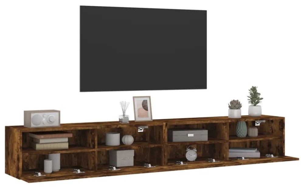 2 db füstös tölgy színű szerelt fa TV-szekrény 100 x 30 x 30 cm