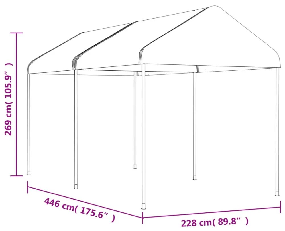 fehér polietilén pavilon tetővel 4,46 x 2,28 x 2,69 m