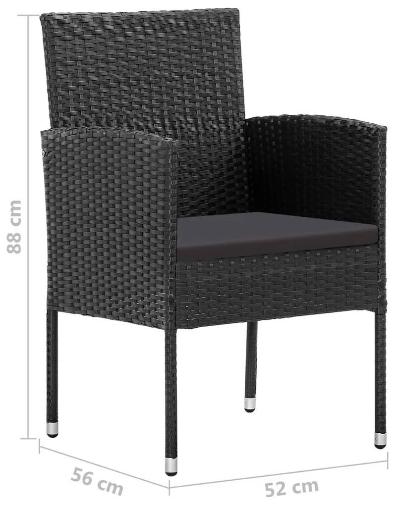 4 db fekete polyrattan kerti szék fekete párnákkal