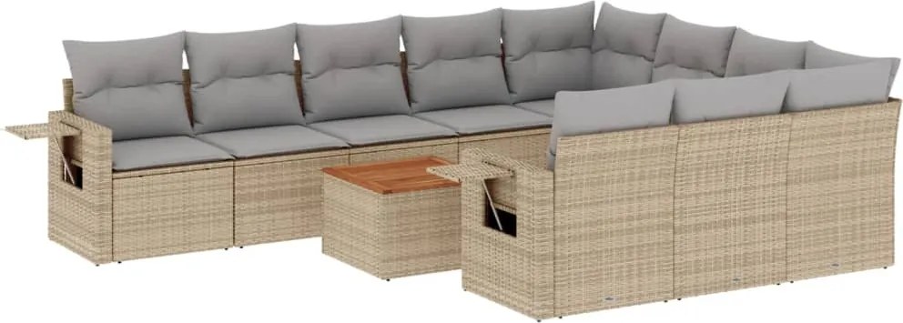 vidaXL 11 részes bézs polyrattan kerti ülőgarnitúra párnákkal