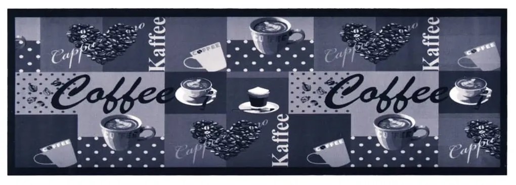 kék kávémintás mosható konyhai szőnyeg 45 x 150 cm
