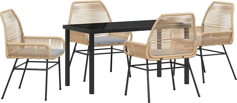 vidaXL Kert étkező szett párnával 5 pcs Barna polirattan