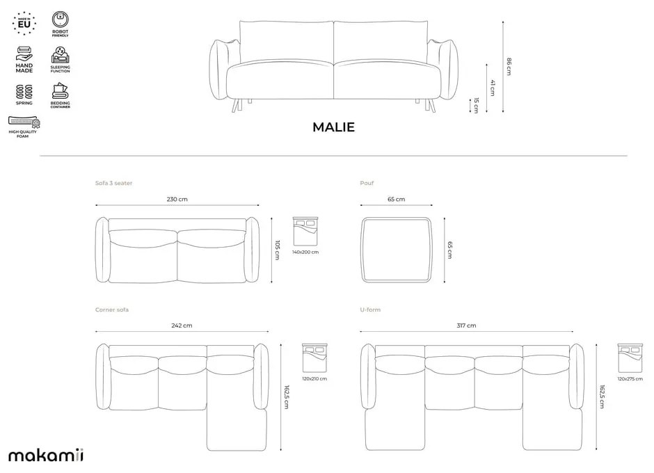 Bézs kanapé 230 cm Malie – Makamii