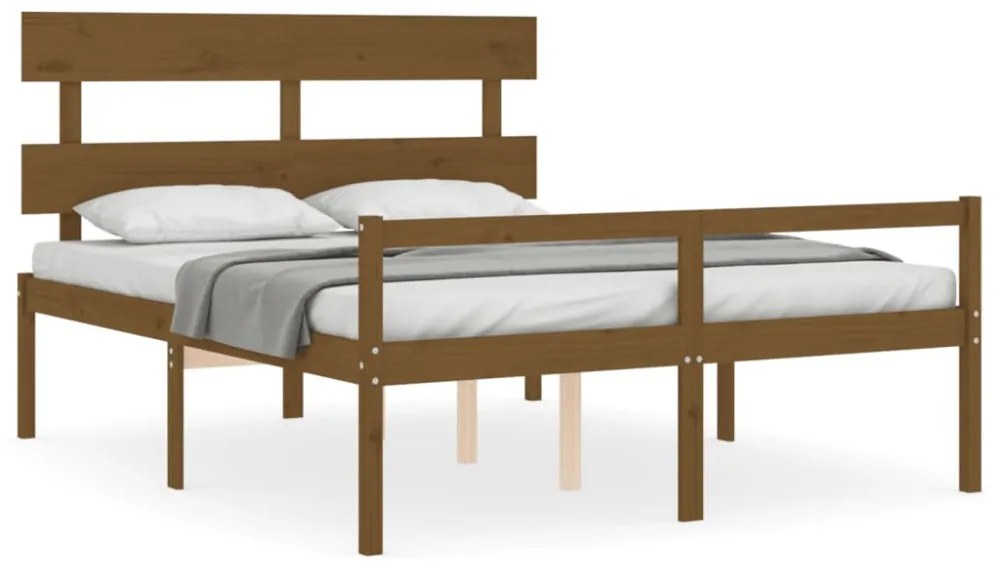 mézbarna tömör fa ágy időseknek fejtámlával King Size