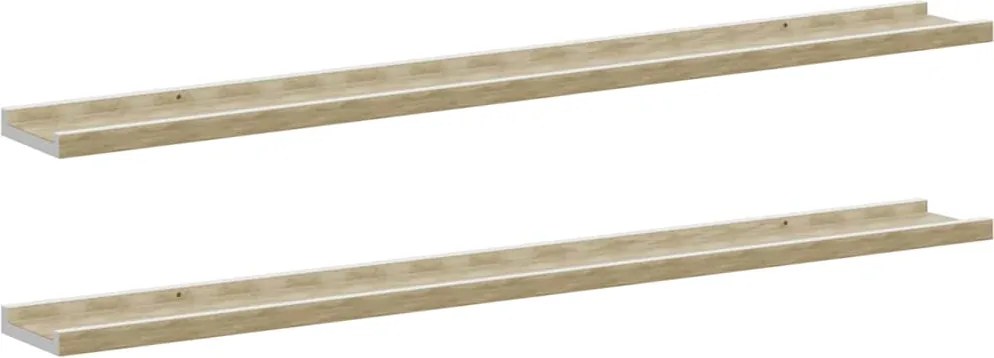 vidaXL 2 db fehér és sonoma tölgy színű fali polc 100 x 9 x 3 cm