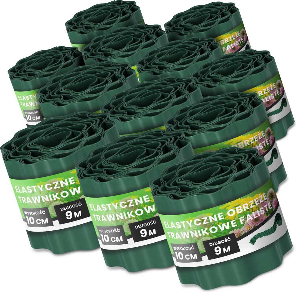 Gyepszegély 10 cm 108m Kerti Hullámos Paliszád Border Zöld Us-t