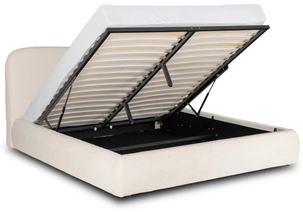 Franciaágy Krém Bouclé Kárpittal. Ágyneműtartóval. 180x200 BRISTOL